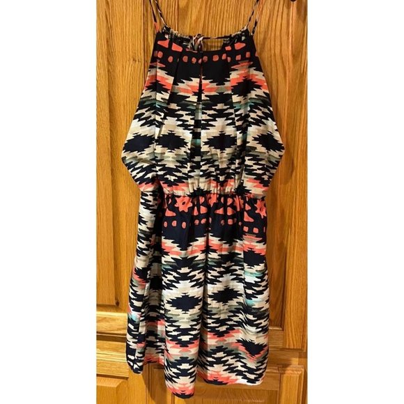 Windsor‎ Blue & Orange Aztec Print Lined Mini Dress Spaghetti Straps Size Medium - Picture 1 of 5